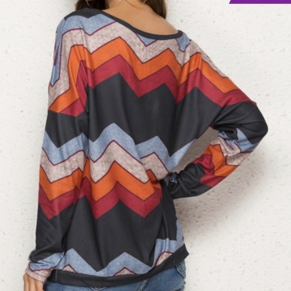 CAMISA Multicolor long sleeve chevron print sweatshirt top Med - Picture 2 of 6